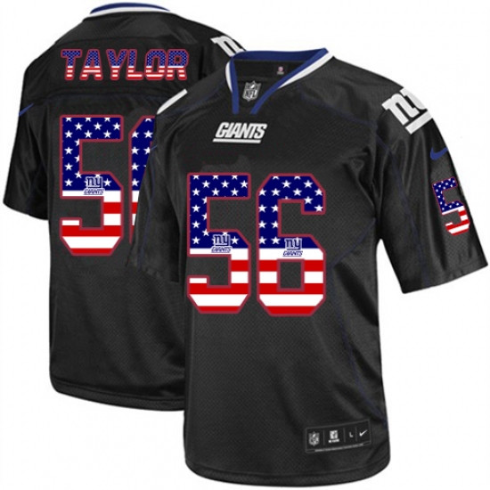 Men's Nike New York Giants 56 Lawrence Taylor Elite Black USA Flag Fashion NFL Jersey