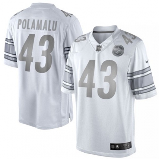 Men's Nike Pittsburgh Steelers 43 Troy Polamalu Limited White Platinum NFL Jersey