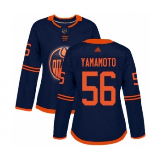 Women's Edmonton Oilers 56 Kailer Yamamoto Authentic Navy Blue Alternate Hockey Jersey