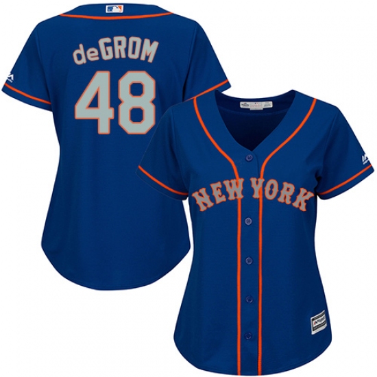 Women's Majestic New York Mets 48 Jacob deGrom Authentic Blue(Grey NO.) MLB Jersey