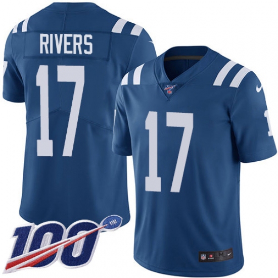 Youth Nike Indianapolis Colts 17 Philip Rivers Royal Blue Team Color Stitched NFL 100th Season Vapor Untouchable Limited Jersey