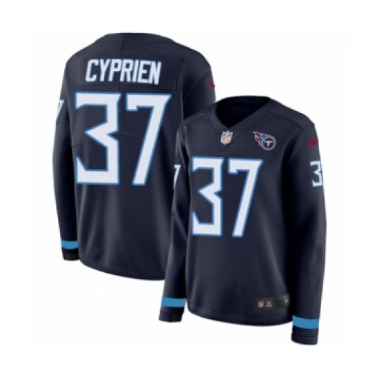 Women's Nike Tennessee Titans 37 Johnathan Cyprien Limited Navy Blue Therma Long Sleeve NFL Jersey