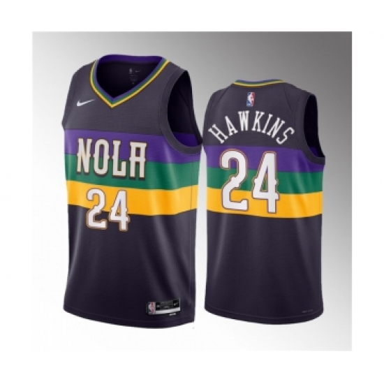Men's New Orleans Pelicans 24 Jordan Hawkins Purple 2023 Draft City Edition Stitched Basketball Jersey