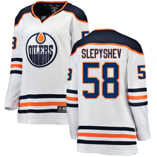 Women's Edmonton Oilers 58 Anton Slepyshev Authentic White Away Fanatics Branded Breakaway NHL Jersey