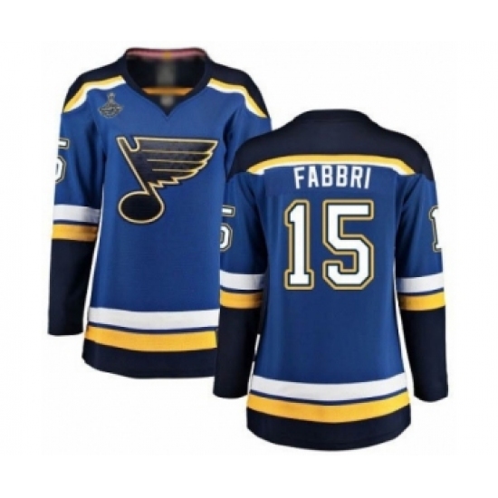 Women's St. Louis Blues 15 Robby Fabbri Fanatics Branded Royal Blue Home Breakaway 2019 Stanley Cup Champions Hockey Jersey