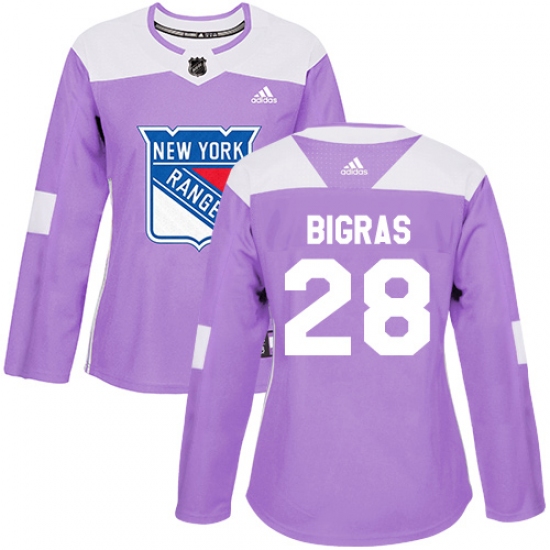 Women's Adidas New York Rangers 28 Chris Bigras Authentic Purple Fights Cancer Practice NHL Jersey