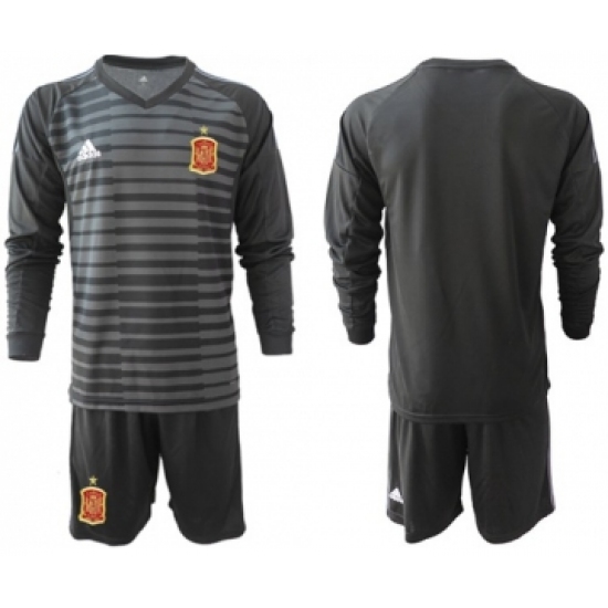 Spain Blank Black Long Sleeves Goalkeeper Soccer Country Jersey