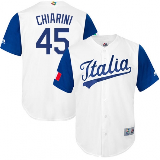 Men's Italy Baseball Majestic 45 Mario Chiarini White 2017 World Baseball Classic Replica Team Jersey