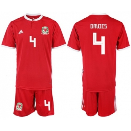 Wales 4 Davies Red Home Soccer Club Jersey