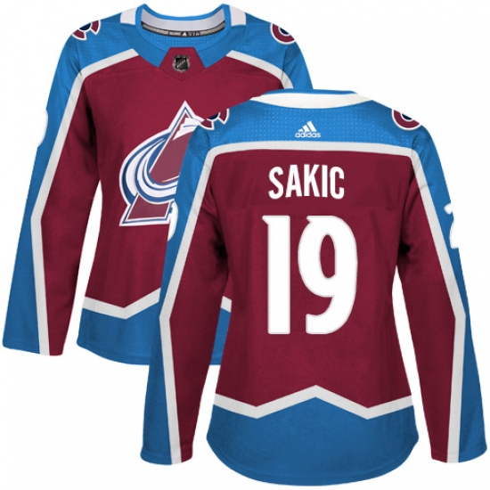 Women's Adidas Colorado Avalanche 19 Joe Sakic Authentic Burgundy Red Home NHL Jersey