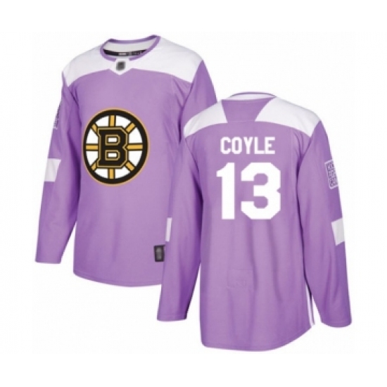 Men's Boston Bruins 13 Charlie Coyle Authentic Purple Fights Cancer Practice Hockey Jersey