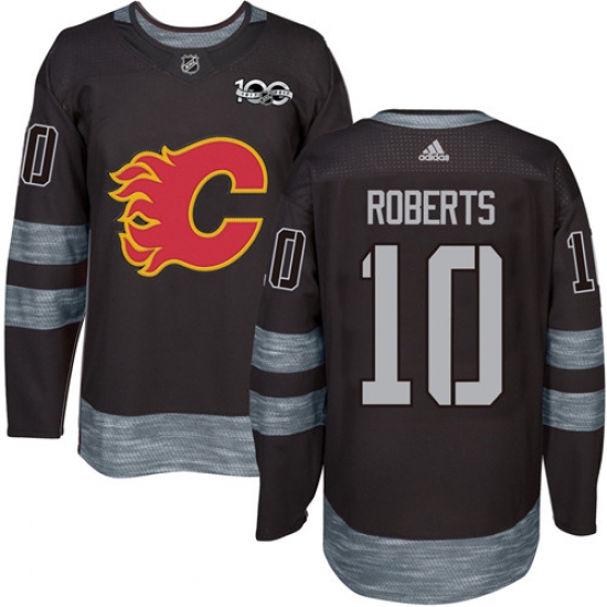 Men's Adidas Calgary Flames 10 Gary Roberts Authentic Black 1917-2017 100th Anniversary NHL Jersey