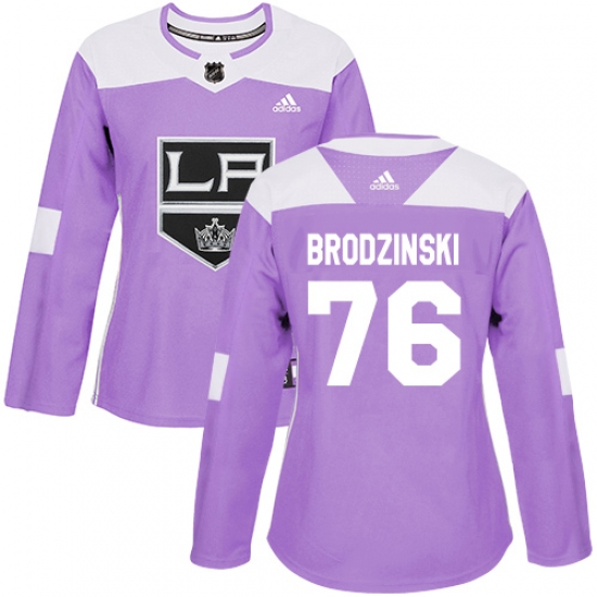 Women's Adidas Los Angeles Kings 76 Jonny Brodzinski Authentic Purple Fights Cancer Practice NHL Jersey