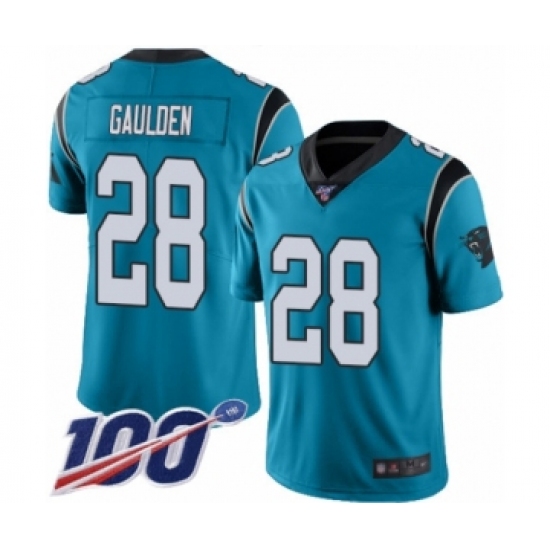 Men's Carolina Panthers 28 Rashaan Gaulden Limited Blue Rush Vapor Untouchable 100th Season Football Jersey