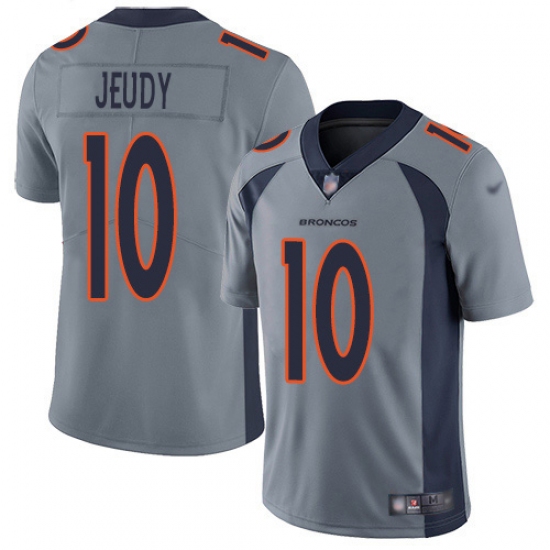 Men's Denver Broncos 10 Jerry Jeudy Gray Stitched Limited Inverted Legend Jersey