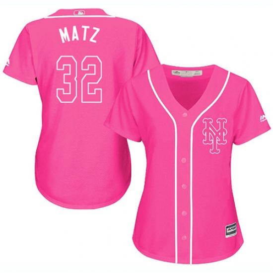 Women's Majestic New York Mets 32 Steven Matz Replica Pink Fashion Cool Base MLB Jersey