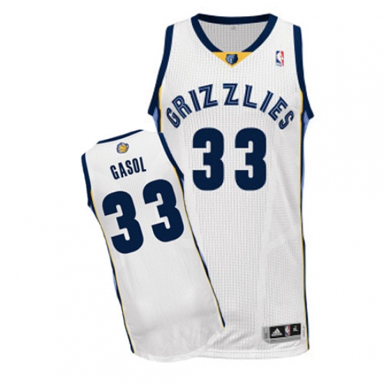 Men's Adidas Memphis Grizzlies 33 Marc Gasol Authentic White Home NBA Jersey