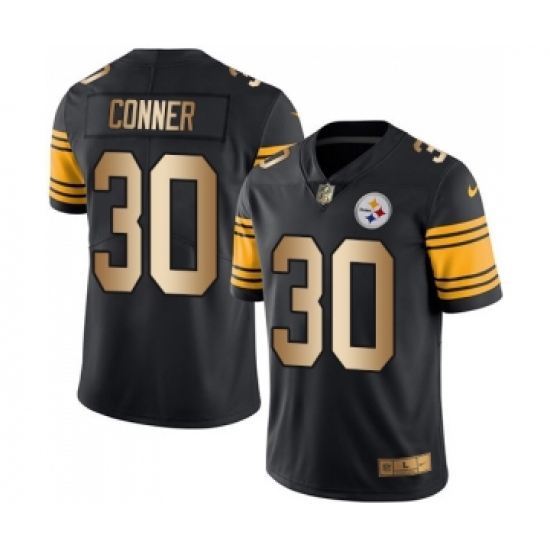 Men's Pittsburgh Steelers 30 James Conner Limited Black Gold Rush Vapor Untouchable Football Jersey