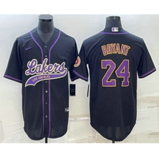 Men's Los Angeles Lakers 24 Kobe Bryant Black With Cool Base Stitched Baseball Jersey