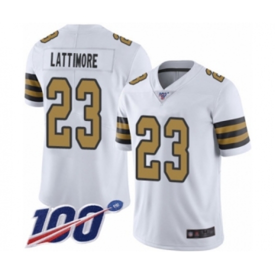 Men's New Orleans Saints 23 Marshon Lattimore Limited White Rush Vapor Untouchable 100th Season Football Jersey