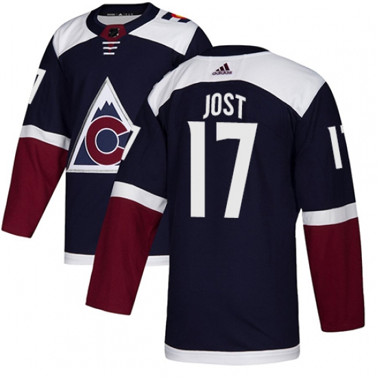 Youth Adidas Colorado Avalanche 17 Tyson Jost Authentic Navy Blue Alternate NHL Jersey