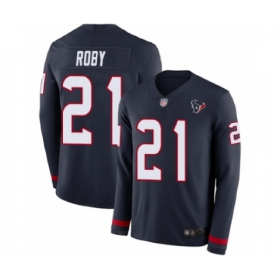 Men's Houston Texans 21 Bradley Roby Limited Navy Blue Therma Long Sleeve Football Jersey