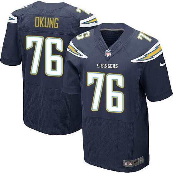 Men's Nike Los Angeles Chargers 76 Russell Okung Elite Navy Blue Team Color NFL Jersey