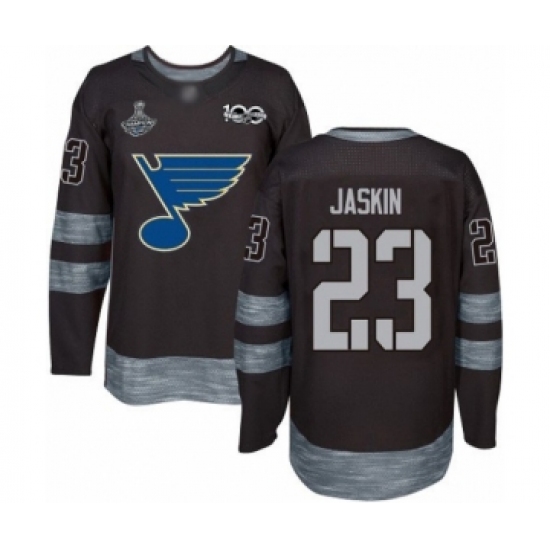 Men's St. Louis Blues 23 Dmitrij Jaskin Authentic Black 1917-2017 100th Anniversary 2019 Stanley Cup Champions Hockey Jersey