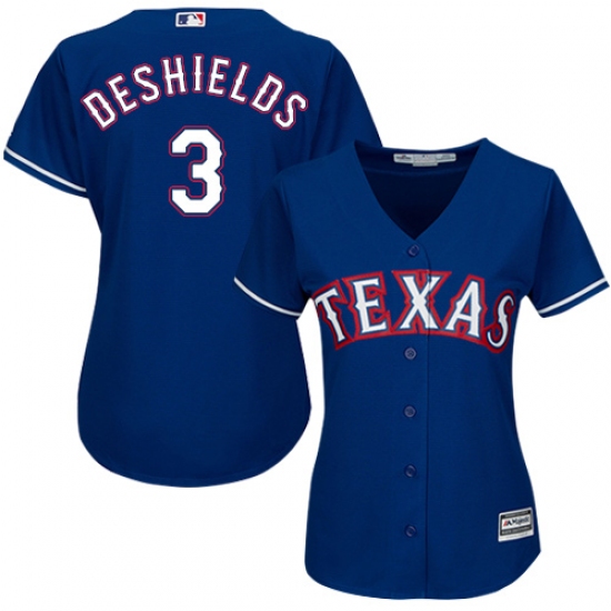 Women's Majestic Texas Rangers 3 Delino DeShields Authentic Royal Blue Alternate 2 Cool Base MLB Jersey