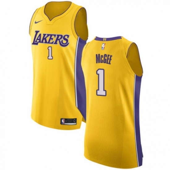 Men's Nike Los Angeles Lakers 1 JaVale McGee Authentic Gold NBA Jersey - Icon Edition