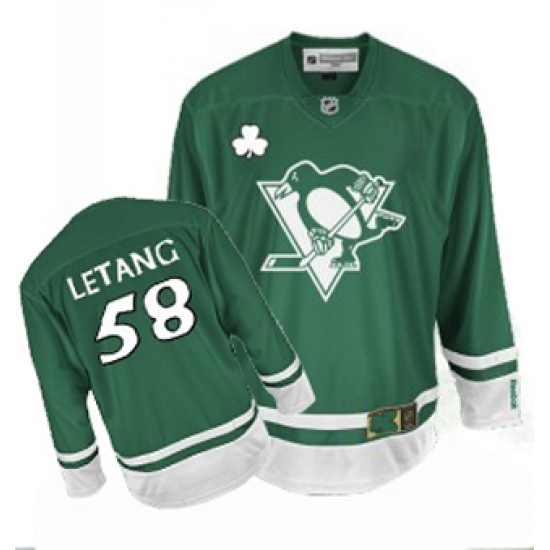 Men's Reebok Pittsburgh Penguins 58 Kris Letang Premier Green St Patty's Day NHL Jersey