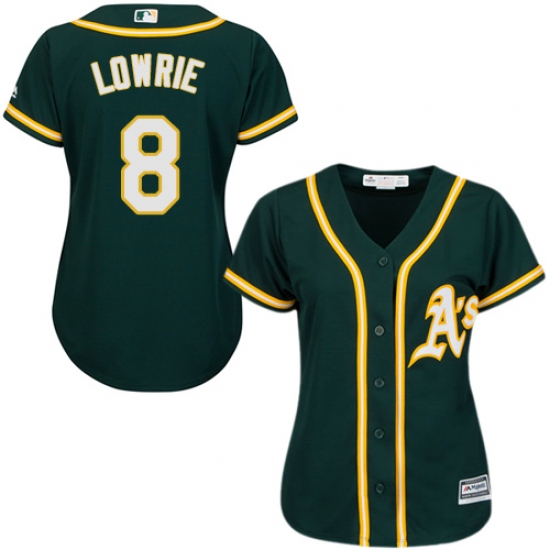 Women's Majestic Oakland Athletics 8 Jed Lowrie Replica Green Alternate 1 Cool Base MLB Jersey