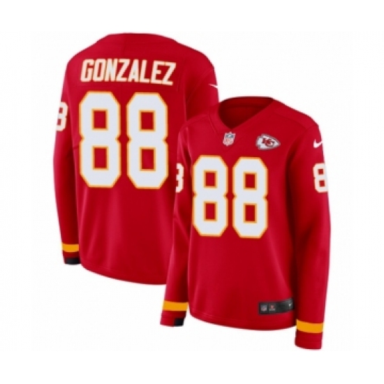 Women's Nike Kansas City Chiefs 88 Tony Gonzalez Limited Red Therma Long Sleeve NFL Jersey