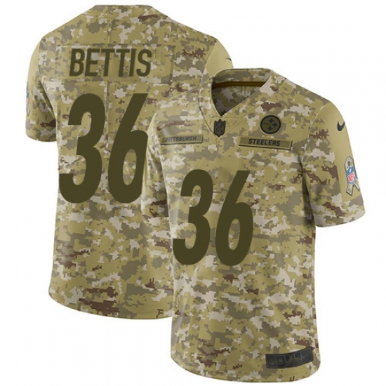 Men's Nike Pittsburgh Steelers 36 Jerome Bettis Limited Camo 2018 Salute to Service NFL Jersey