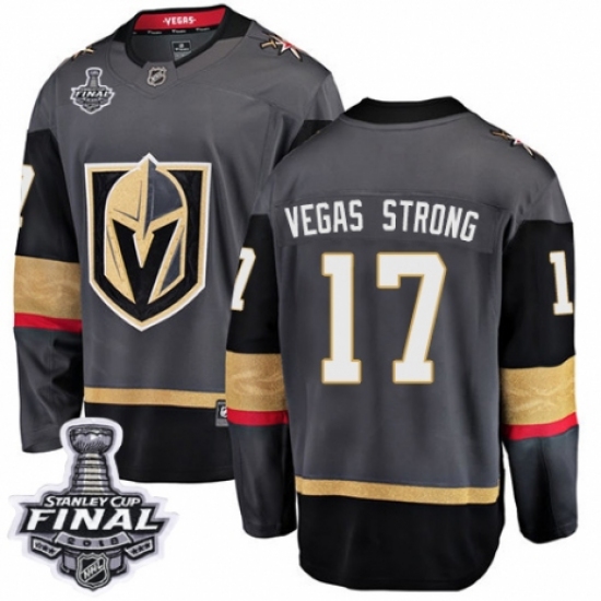 Youth Vegas Golden Knights 17 Vegas Strong Authentic Black Home Fanatics Branded Breakaway 2018 Stanley Cup Final NHL Jersey