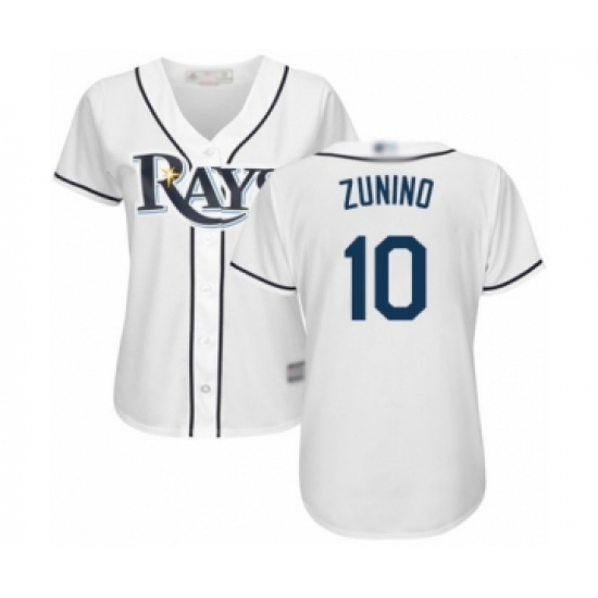 Women's Tampa Bay Rays 10 Mike Zunino Authentic White Home Cool Base Baseball Player Jersey