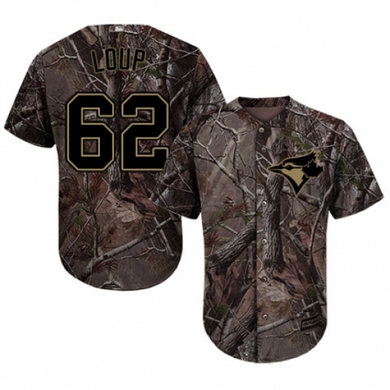 Men's Majestic Toronto Blue Jays 62 Aaron Loup Authentic Camo Realtree Collection Flex Base MLB Jersey