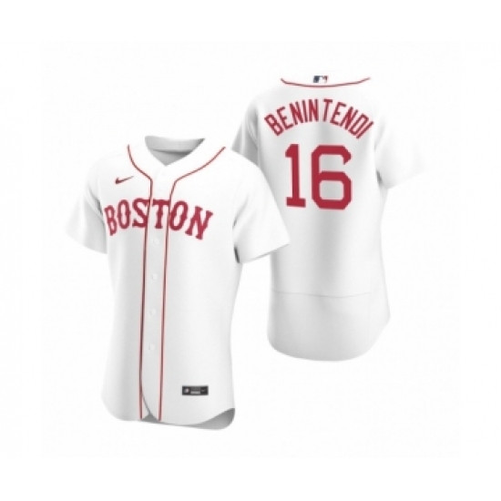 Men's Boston Red Sox 16 Andrew Benintendi Nike White Authentic 2020 Alternate Jersey