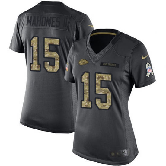 Women's Nike Kansas City Chiefs 15 Patrick Mahomes II Limited Black 2016 Salute to Service NFL Jersey