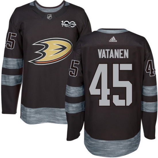 Men's Adidas Anaheim Ducks 45 Sami Vatanen Premier Black 1917-2017 100th Anniversary NHL Jersey