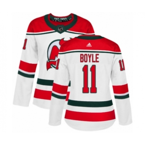 Women's Adidas New Jersey Devils 11 Brian Boyle Authentic White Alternate NHL Jersey