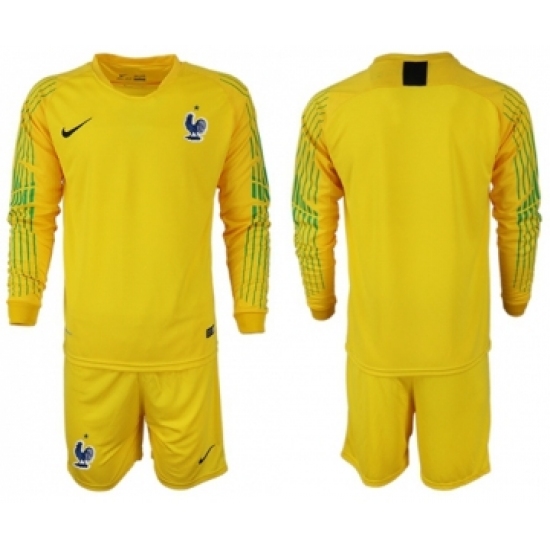 France Blank Yellow Goalkeeper Long Sleeves Soccer Country Jersey