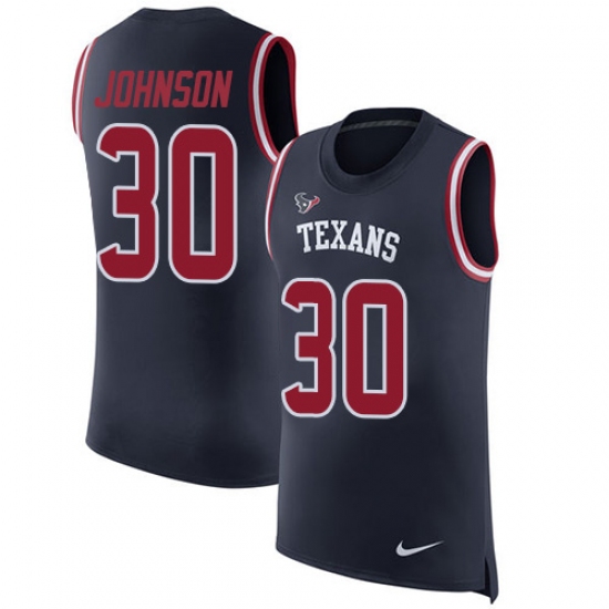 Men's Nike Houston Texans 30 Kevin Johnson Limited Navy Blue Rush Player Name & Number Tank Top NFL Jersey