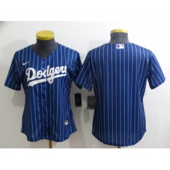 Women's Los Angeles Dodgers Blank Navy Blue Pinstripe Stitched MLB Cool Base Nike Jersey