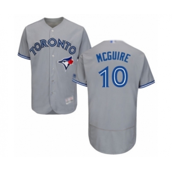 Men's Toronto Blue Jays 10 Reese McGuire Grey Road Flex Base Authentic Collection Baseball Player Jersey