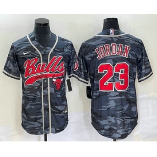 Men's Chicago Bulls 23 Michael Jordan Black Camo Cool Base Stitched Baseball Jersey