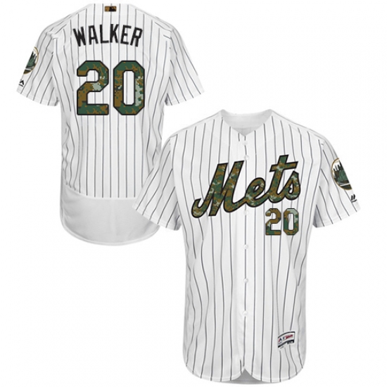 Men's Majestic New York Mets 20 Neil Walker Authentic White 2016 Memorial Day Fashion Flex Base MLB Jersey