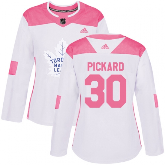 Women's Adidas Toronto Maple Leafs 30 Calvin Pickard Authentic White Pink Fashion NHL Jersey