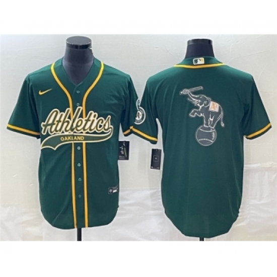 Men's Oakland Athletics Green Team Big Logo Cool Base Stitched Baseball Jersey 001