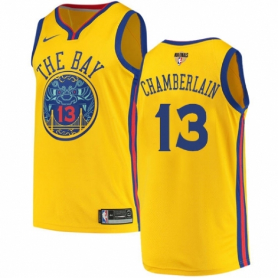 Men's Nike Golden State Warriors 13 Wilt Chamberlain Authentic Gold 2018 NBA Finals Bound NBA Jersey - City Edition